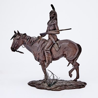 Lot 301 - American Patinated Bronze Group of a Native American Plains Indian on Horseback