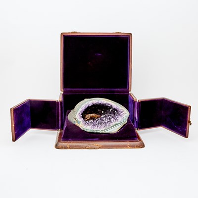 Lot 568 - Continental Carved Carnelian Model of a Fox in an Amethyst Geode Cave