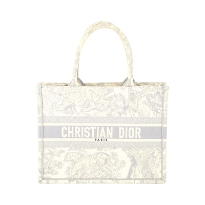 Lot 1188 - Christian Dior Ecru and Gray Toile de Jouy Embroidered Medium Book Tote