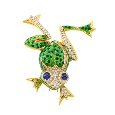 Lot 2339 - Two-Color Gold, Diamond and Enamel Frog Brooch