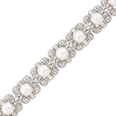 Lot 166 - Platinum, South Sea Cultured Pearl and Diamond Bracelet