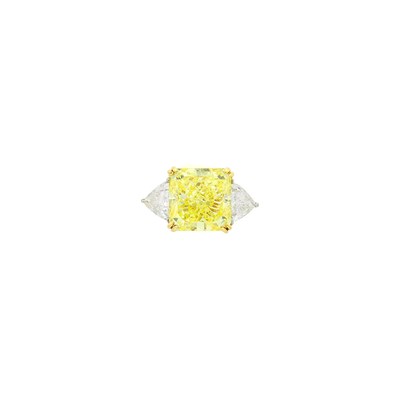 Lot 239 - Gold, Platinum, Fancy Intense Yellow Diamond and Diamond Ring