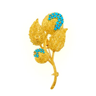 Lot 2024 - Gold and Turquoise Flower Brooch