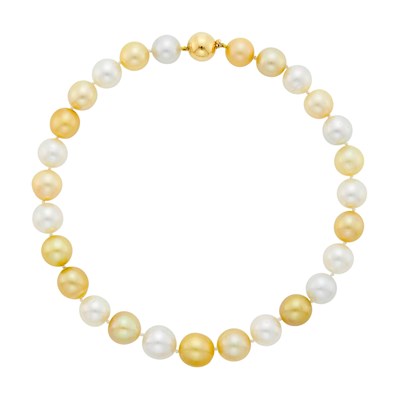 Lot 140 - South Sea and Golden Cultured Pearl Necklace with Gold Ball Clasp