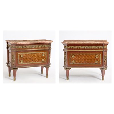 Lot 346 - Pair of Louis XVI Style Gilt Bronze Mounted Mahogany Commodes