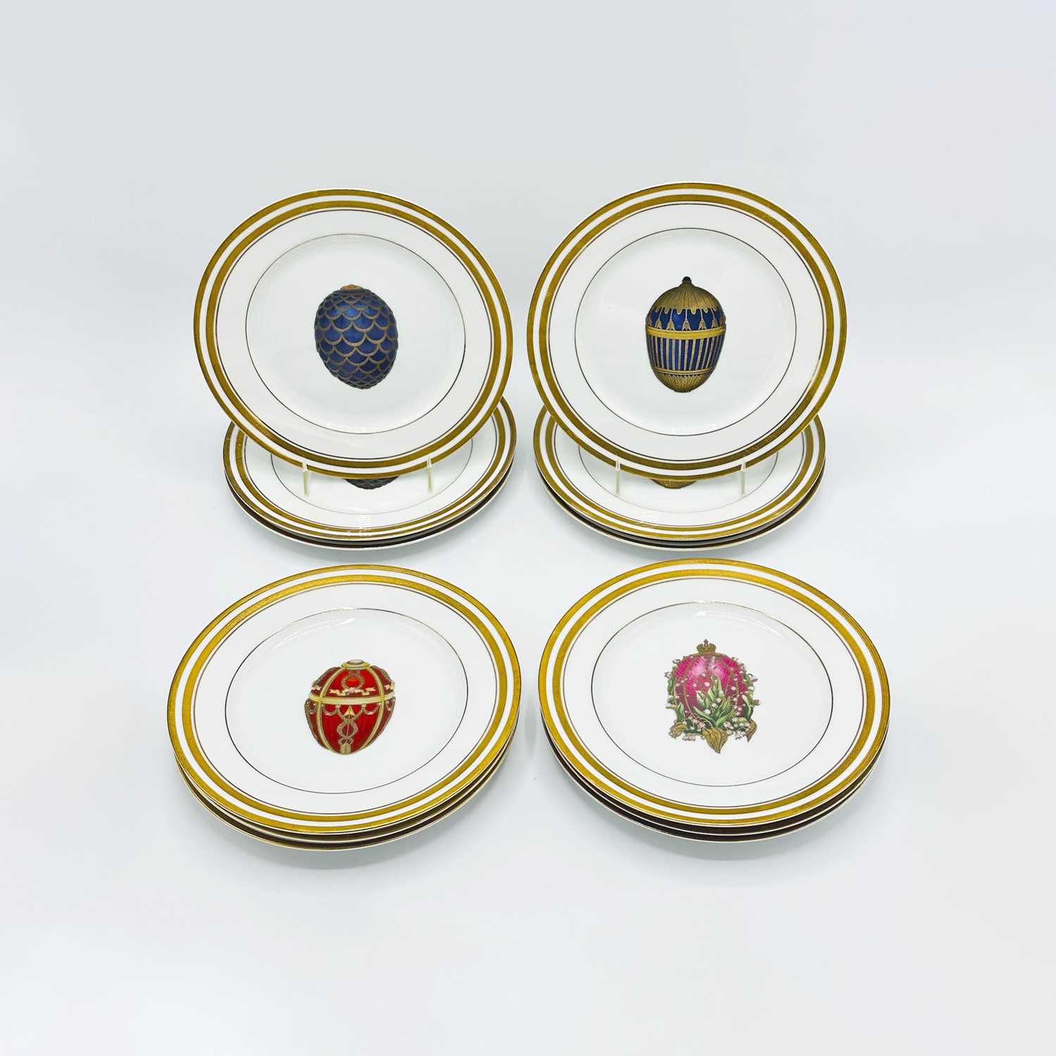 Lot 1144 - Set of Twelve Limoges Porcelain "Faberge Imperial Egg" Dessert Plates