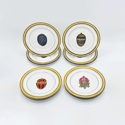 Lot 1144 - Set of Twelve Limoges Porcelain "Faberge Imperial Egg" Dessert Plates