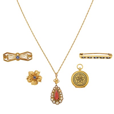 Lot 2234 - Group of Gold, Sapphire, Pearl and Garnet Jewelry