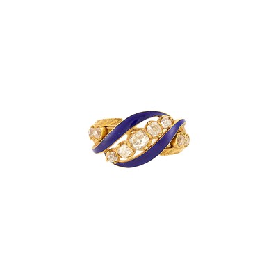 Lot 2230 - Antique Gold, Blue Enamel and Diamond Ring