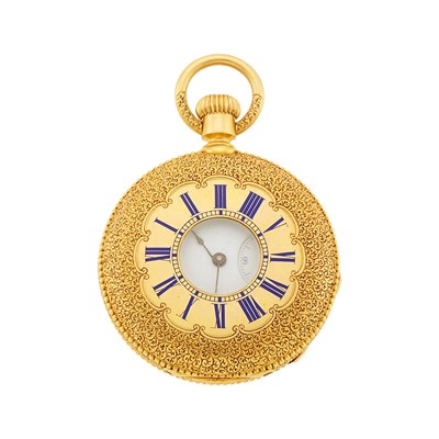 Lot 2182 - Fritz Piguet Gold and Blue Enamel Demi-Hunting Case Pocket Watch