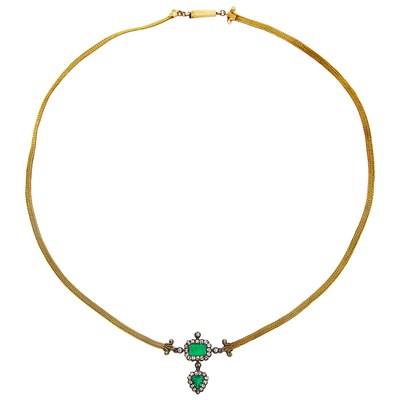 Lot 2227 - Antique Gold, Silver, Emerald and Diamond Pendant-Necklace, France