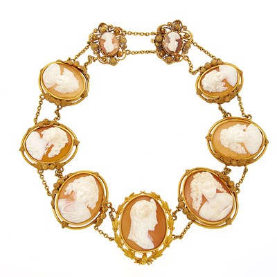 Lot 2187 - Antique Gold and Shell Cameo Necklace