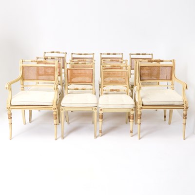 Lot 518 - Set of Six Regency Painted and Parcel-Gilt Dining Chairs