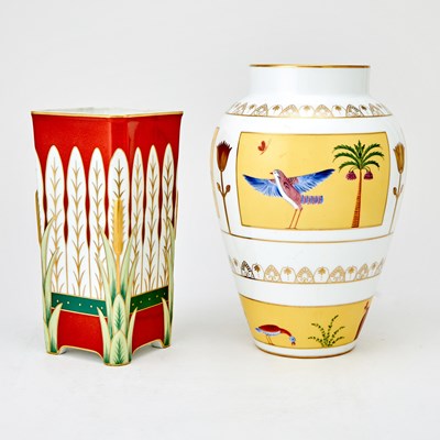 Lot 517 - Two French Gilt and Hand-Painted Porcelain "Egyptian" Vases Retailed by Tiffany & Co.