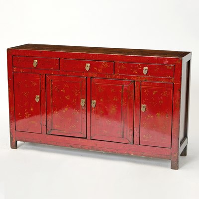 Lot 122 - Chinese Red Lacquered Hardwood Side Cabinet