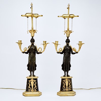 Lot 325 - Pair of French Empire Style Candelabra Made into Lamps