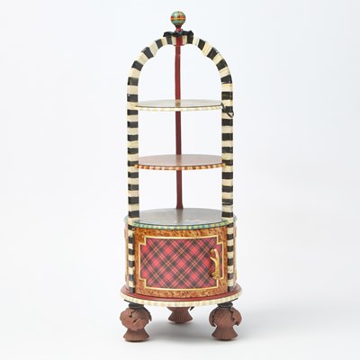 Lot 306 - MacKenzie-Childs Painted Wood and Terracotta Cake Stand