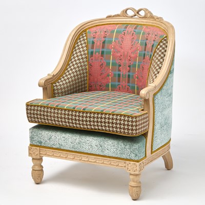 Lot MacKenzie-Childs Upholstered Oak Armchair