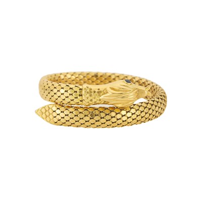 Lot 1050 - Gold and Sapphire Mesh Snake Bracelet