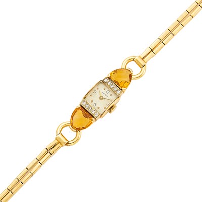 Lot 1016 - Tiffany & Co. Gold, Citrine and Diamond Wristwatch