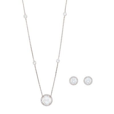 Lot 67 - Martin Katz Pair of White Gold and Diamond Stud Earrings and Pendant-Necklace