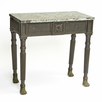 Lot 103 - Regency Style Ebonized Marble Top Console Table