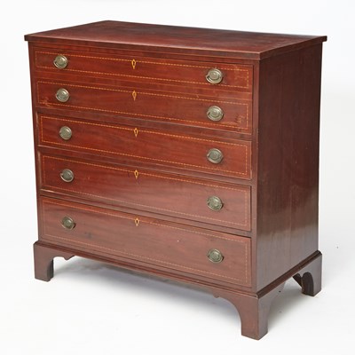 Lot 141 - Chippendale Style Inlaid Mahogany Chest of Drawers with Fall-Front Writing Desk