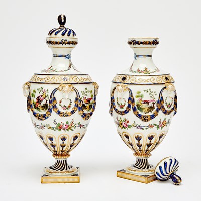 Lot 156 - Pair of Dresden Porcelain Decorated Covered Vases