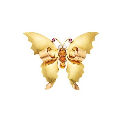 Lot 1017 - Tiffany & Co. Two-Color Gold, Citrine and Diamond Butterfly Brooch