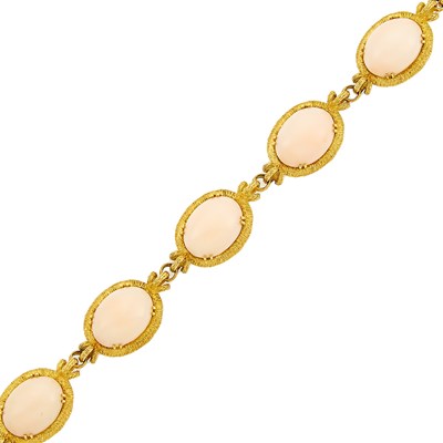 Lot 1049 - Gold and Angel Skin Coral Bracelet