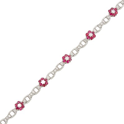 Lot 1130 - Platinum, Diamond and Ruby Bracelet