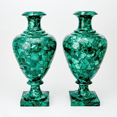 Lot 90 - Pair of Neoclassical Style Malachite Vases