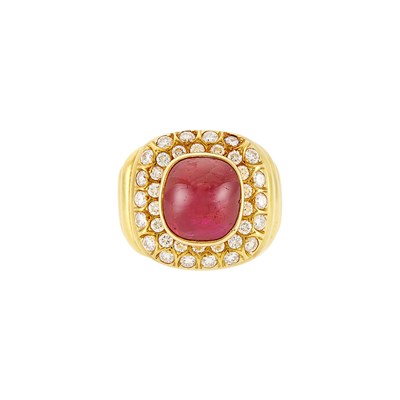 Lot 2369 - Gold, Cabochon Ruby and Diamond Ring