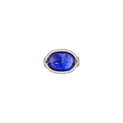 Lot 65 - Gold, Platinum, Cabochon Sapphire and Diamond Ring