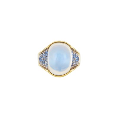 Lot 1216 - Silverhorn Gold, Moonstone, Sapphire and Diamond Ring