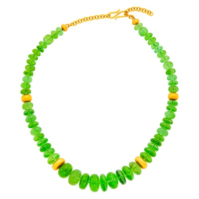 Lot 101 - Gold and Peridot Bead Necklace