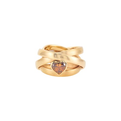 Lot 1222 - Four Band Rose Gold and Colored Diamond Band Ring