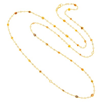 Lot 138 - Long Gold, Diamond and Colored Diamond Chain Necklace