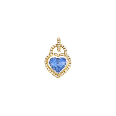 Lot 1061 - Two-Color Gold, Sapphire and Diamond Pendant