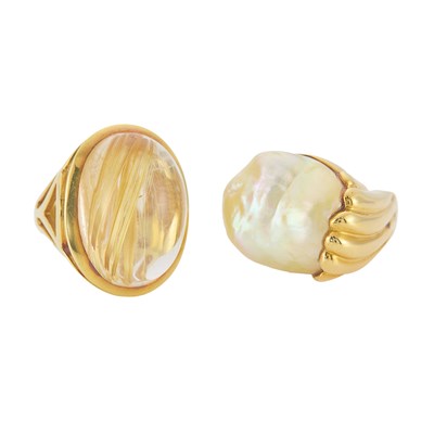 Lot 1059 - Silverhorn Gold and Rutilated Quartz Ring and Baroque Cultured Pearl Ring