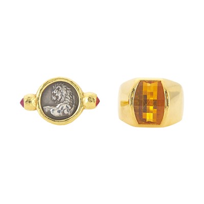 Lot 1066 - Gold and Citrine Ring and Gold, Silver Coin and Ruby Ring