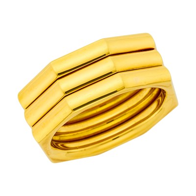 Lot 195 - Three Row Gold Hexagonal Cuff Bangle Bracelet