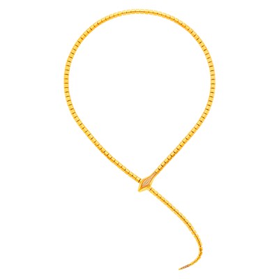 Lot 8 - Sidney Garber Gold and Diamond "Wrap Around Snake Lariat' Necklace