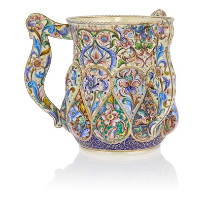 Lot 547 - Russian Silver-Gilt and Cloisonné Enamel Three-Handled Cup