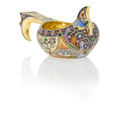 Lot 549 - Russian Silver-Gilt and Cloisonné Enamel Kovsh