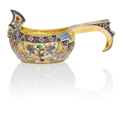 Lot 549 - Russian Silver-Gilt and Cloisonné Enamel Kovsh