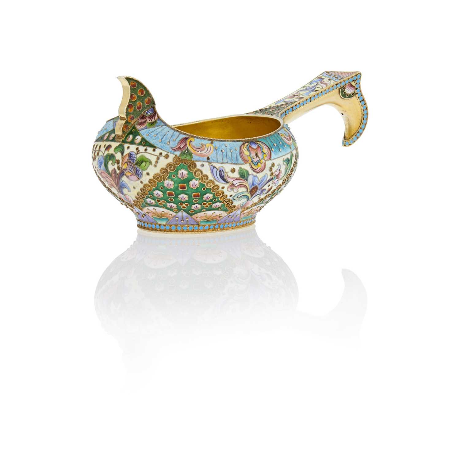 Lot 551 - Russian Silver-Gilt and Cloisonné Enamel Kovsh