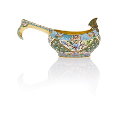 Lot 551 - Russian Silver-Gilt and Cloisonné Enamel Kovsh