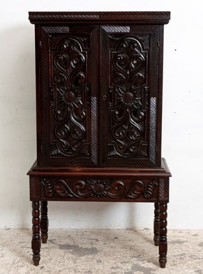 Lot 64 - Hand-Carved Oak Cabinet