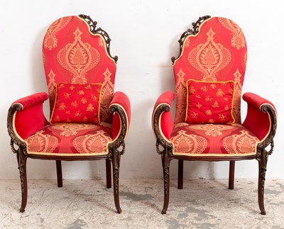 Lot 1 - Pair of Painted Wood Upholstered Victorian Armchairs